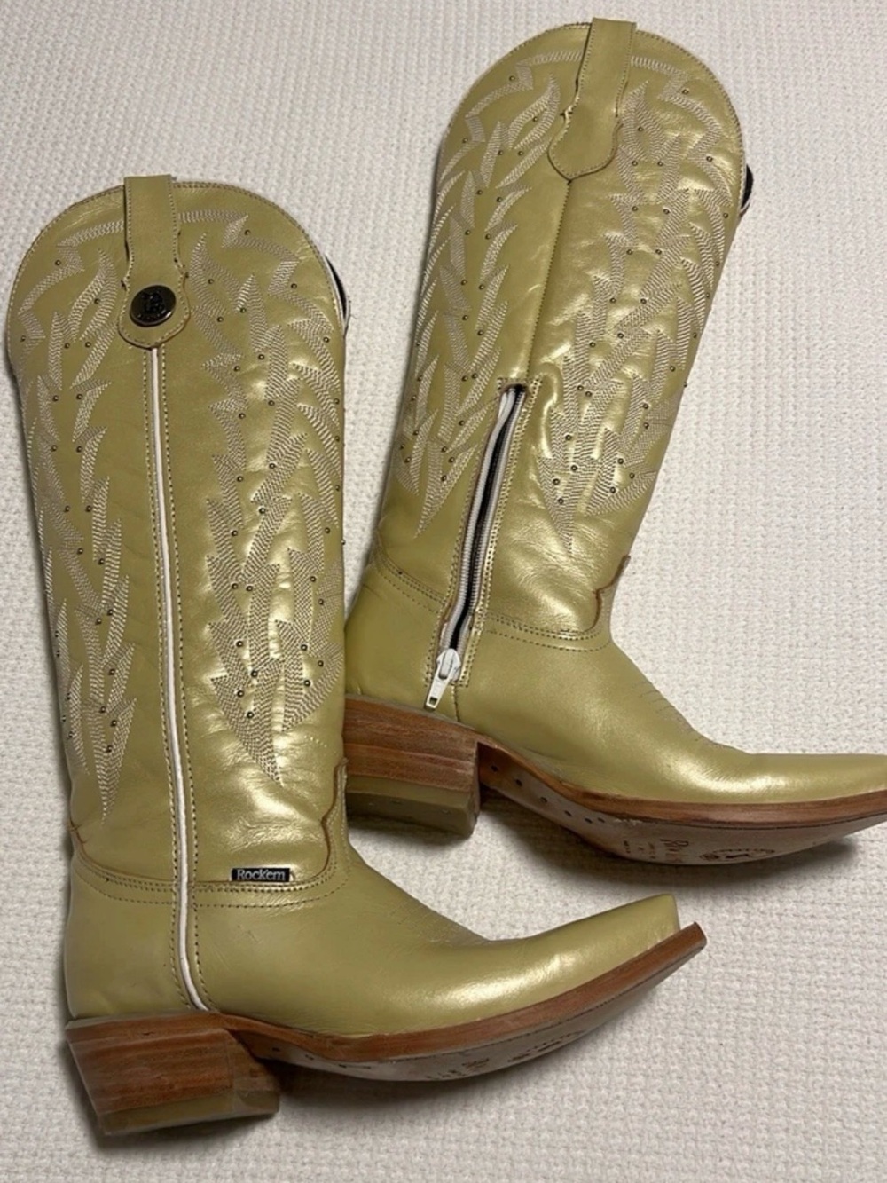 Rock Em gold Leather Western Heeled Boots